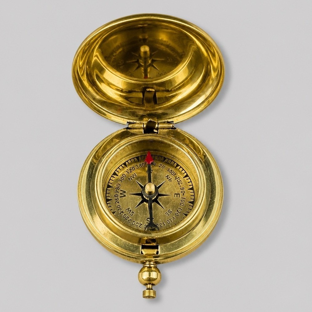 Vintage Style Solid Brass Pocket Compass Gold Nautical Maritime Navigation Tool